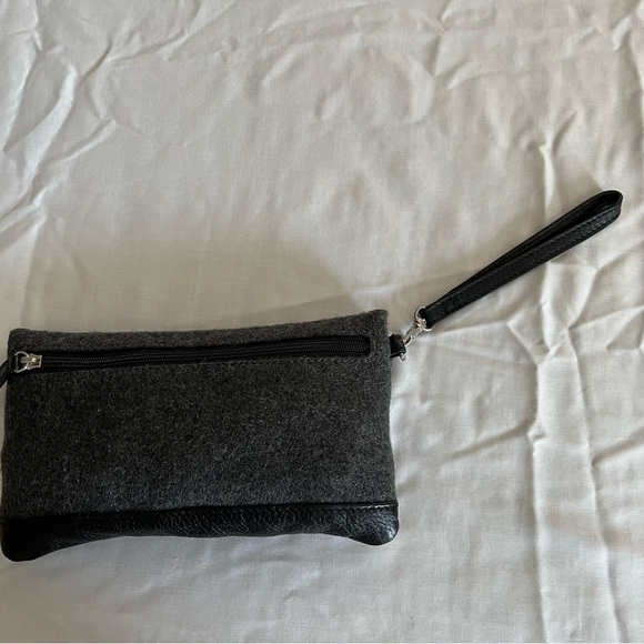 VTG L.L. Bean Small Wool Blend Leather Wristlet Purse Wallet Gray/Black EUC - Picture 2 of 12